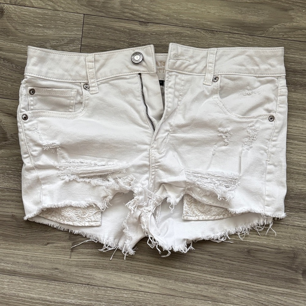 American Eagle Outfitters White Distressed Jean Shorts